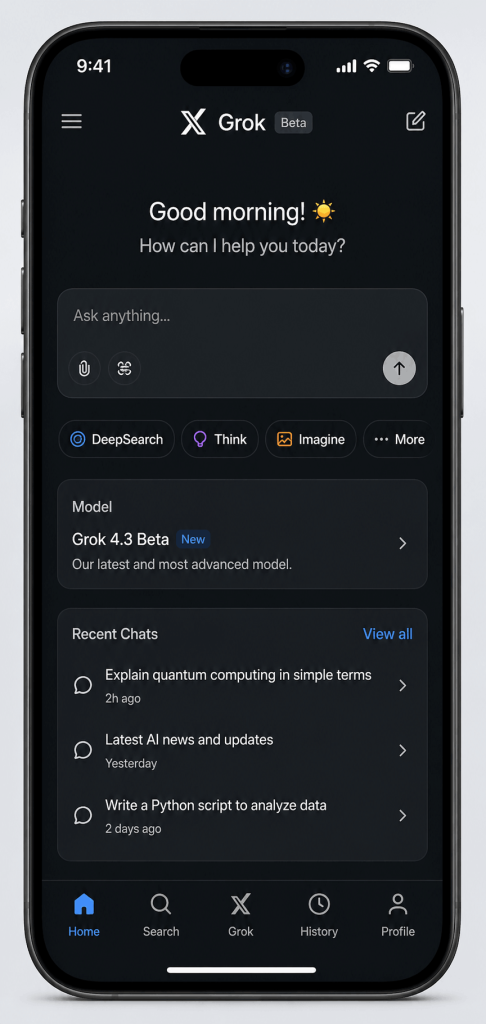Grok Mobile Interface Access Screenshot