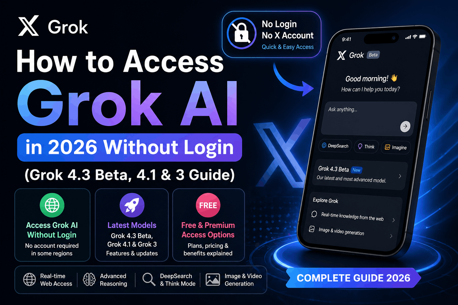 How to Access Grok AI in 2026 w/o Login (Grok 4.3 Beta, 4.1 & 3 Guide)