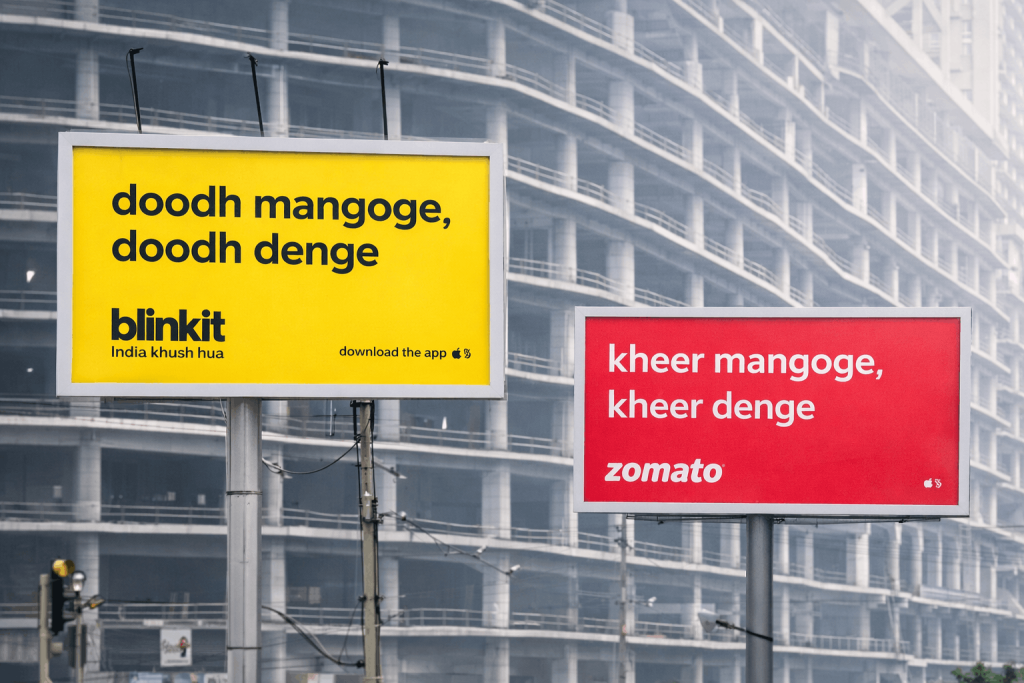 Billboards of Blinkit and Zomato Marketing