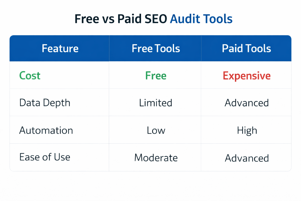 Free vs Paid SEO audit tools